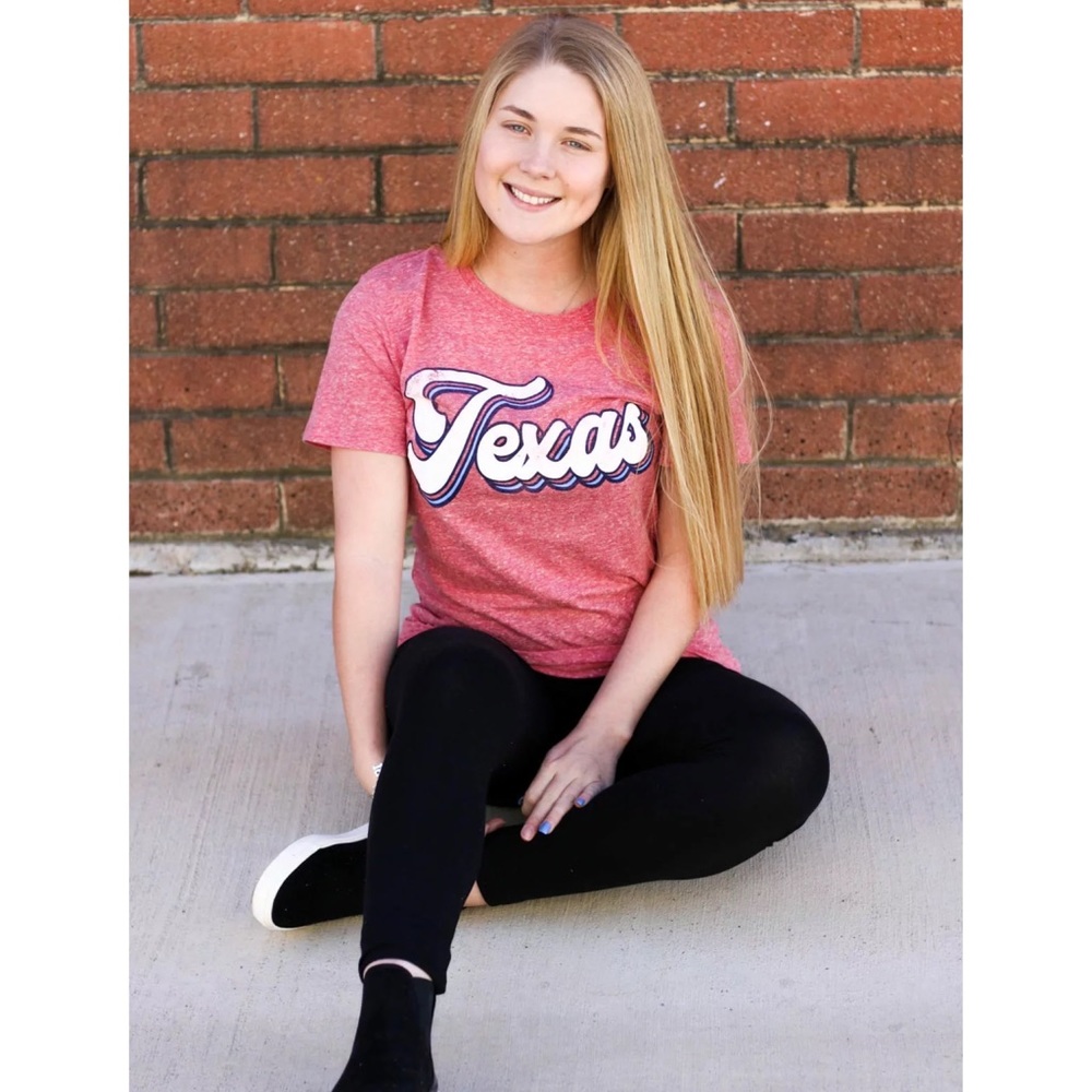 Texas Red Script Short Sleeve T Shirt Medium